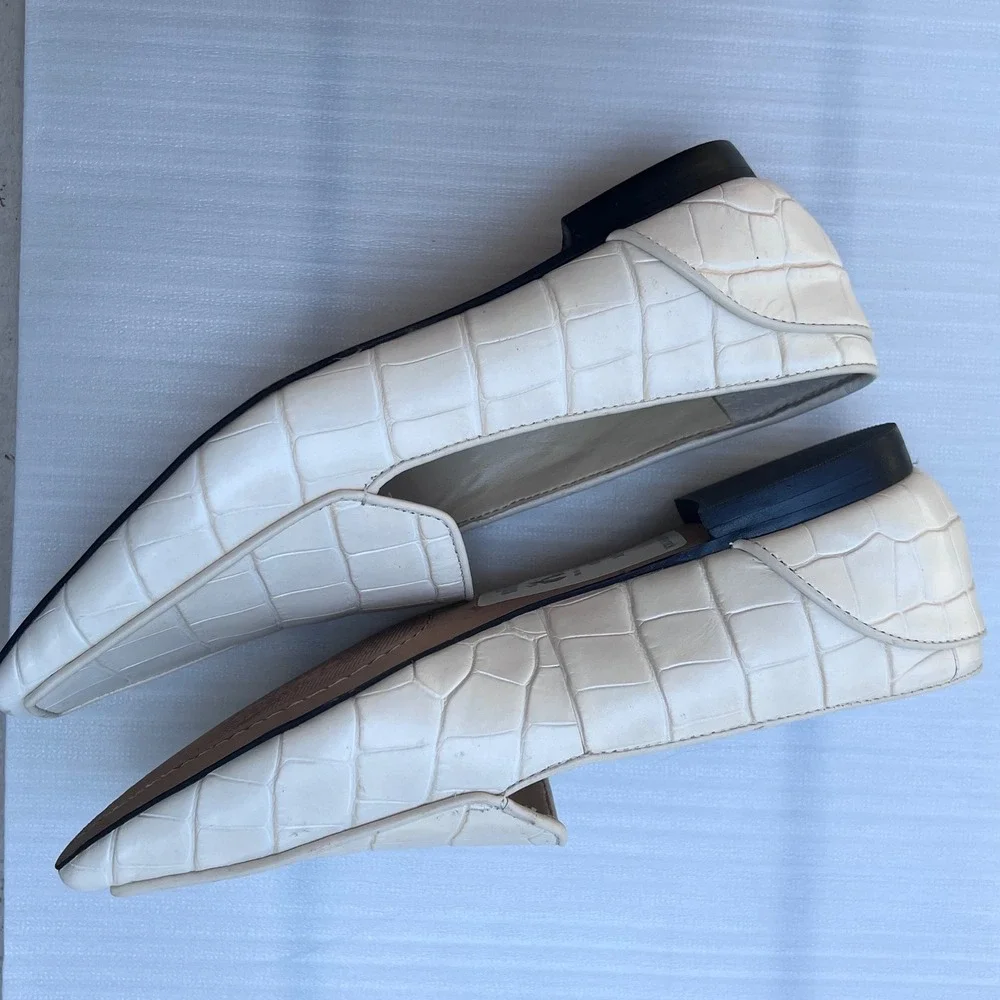 Vince Camuto Cream Croc Embossed Pointed Toe Loafers W 5M Nordstrom Rack NWT